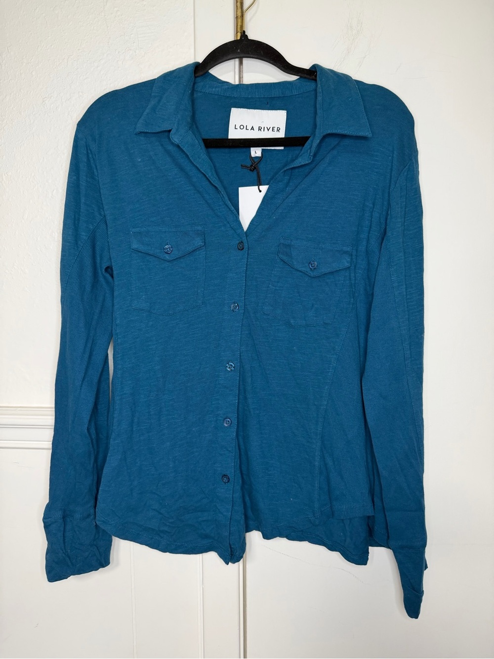 Lola River Teal Long-Sleeve Casual Button-Down Shirt size L new with tag